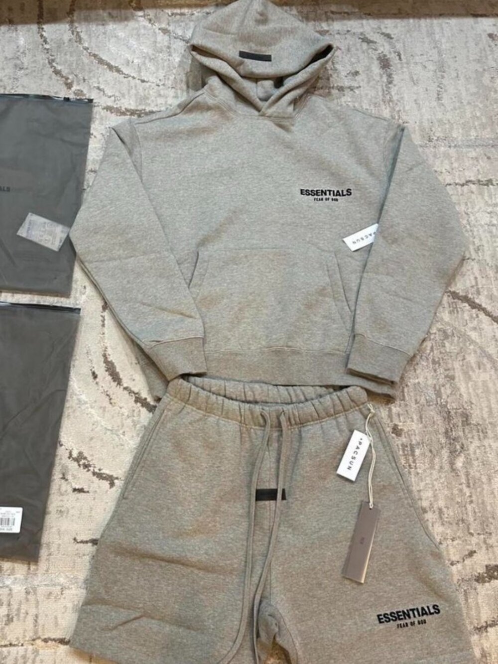 Essentials Dark oat Small new hoodie and shorts set
